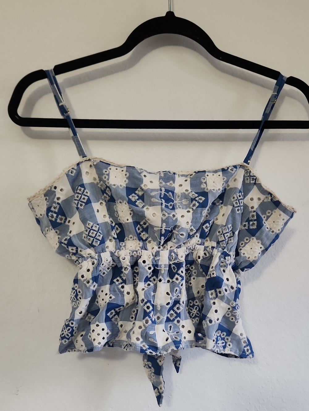 Altar'd State Blue and White Embroidered Back-tie Crop Cami Size M